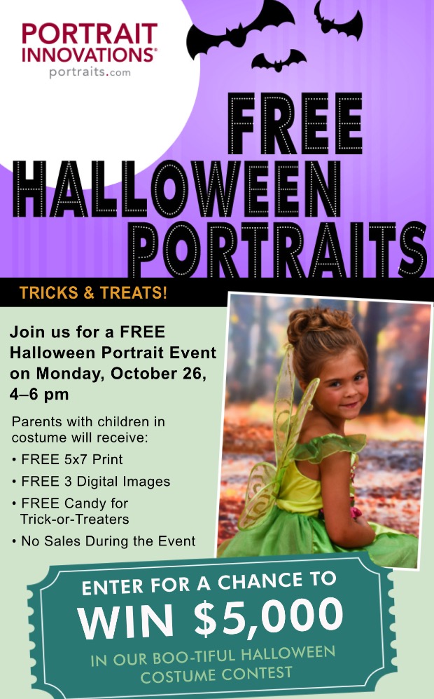 Join the fun on Monday, October 26th between 4 -6pm and take home a free 5x7 portrait and free digital images and enter for a chance to win $5,000.