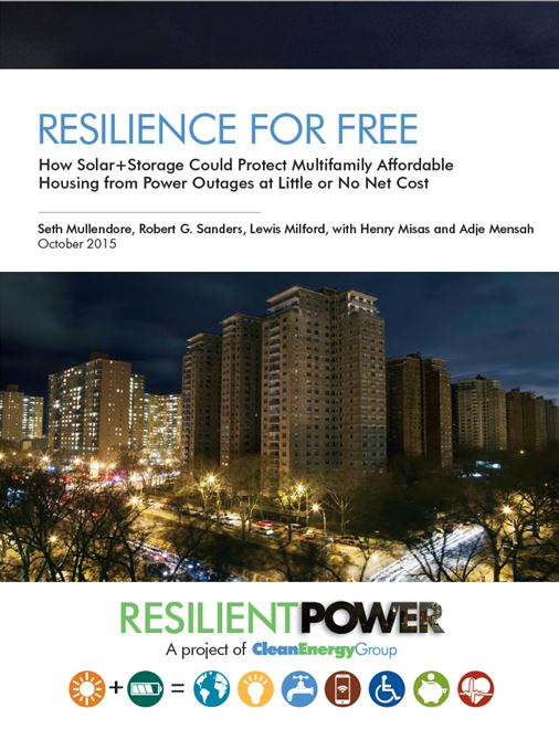 Report cover of Resilience for Free: How Solar+Storage Could Protect Multifamily Affordable Housing from Power Outages at Little or No Net Cost