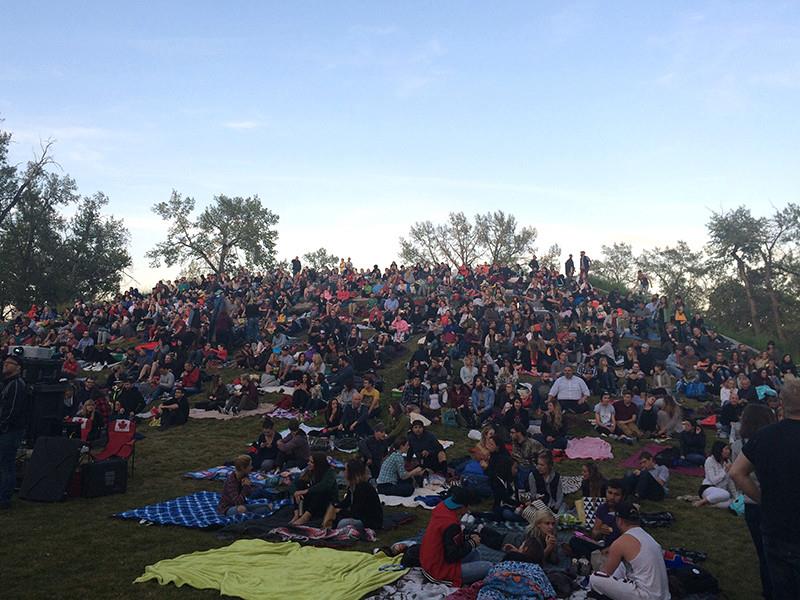 More than 1,000 people showed up to enjoy an outdoor movie on The Rise just weeks after St. Patrick’s Island Park opened. (Photo courtesy Civitas Inc.)