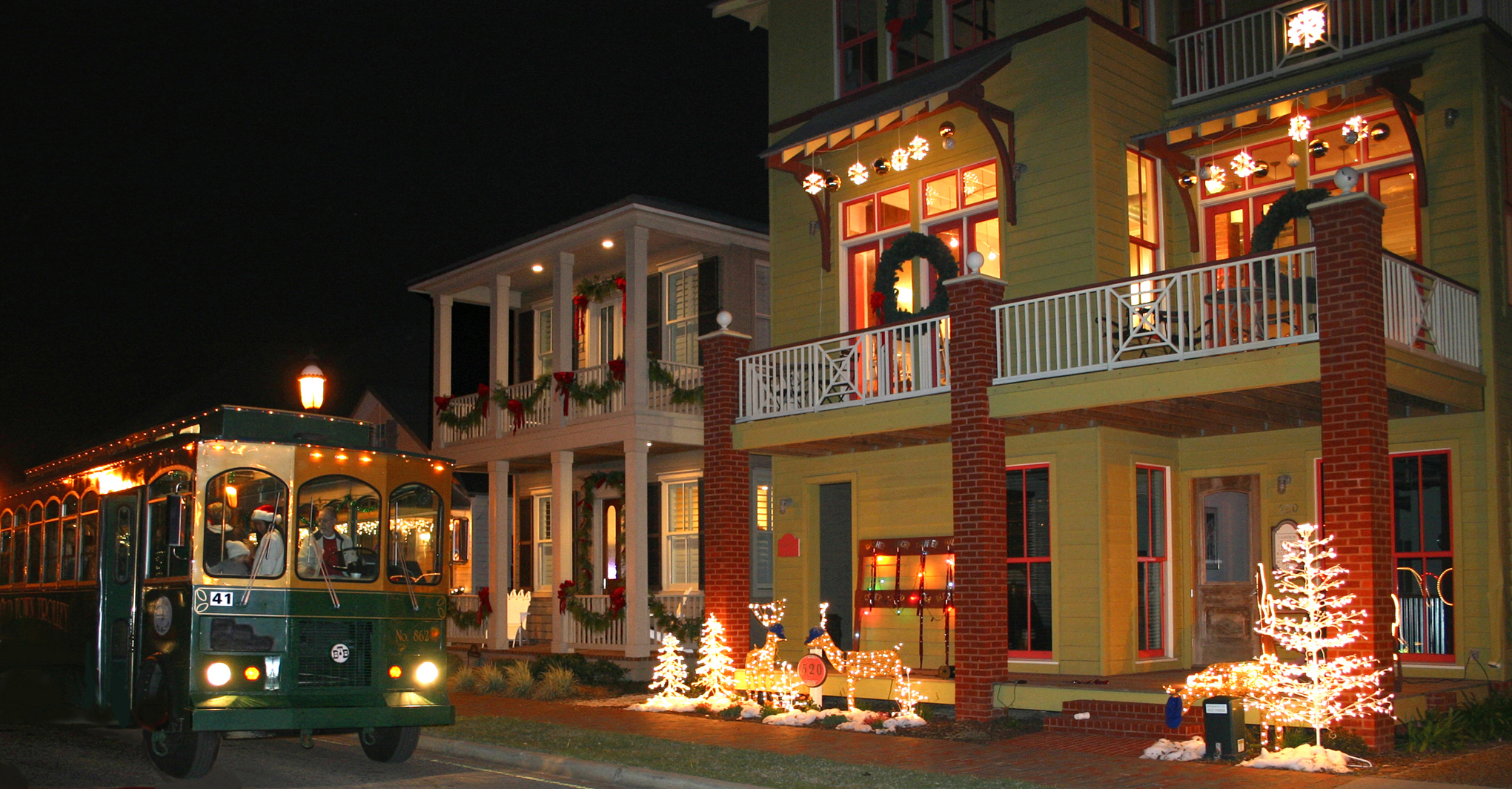 Winterfest Trolley touring Downtown Pensacola's Christmas lights.