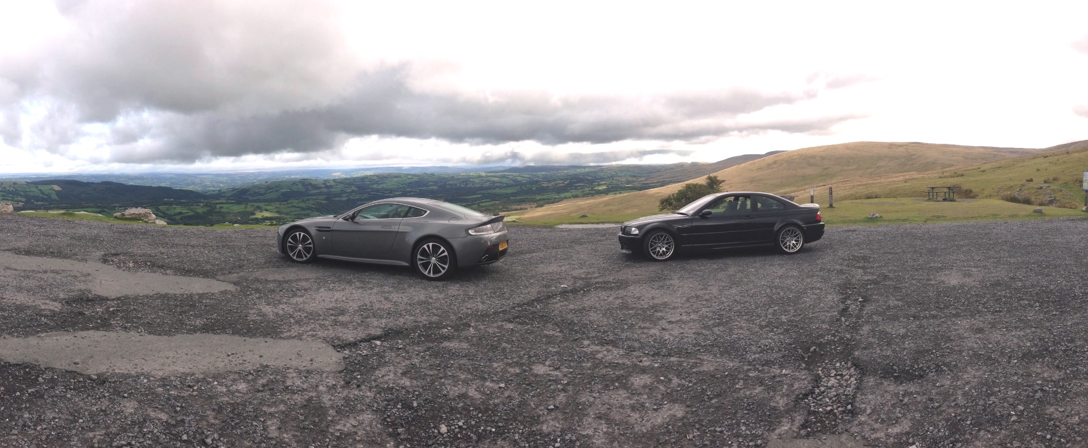 Aston Martin V12 Vantage and BMW M3 CSL in Wales