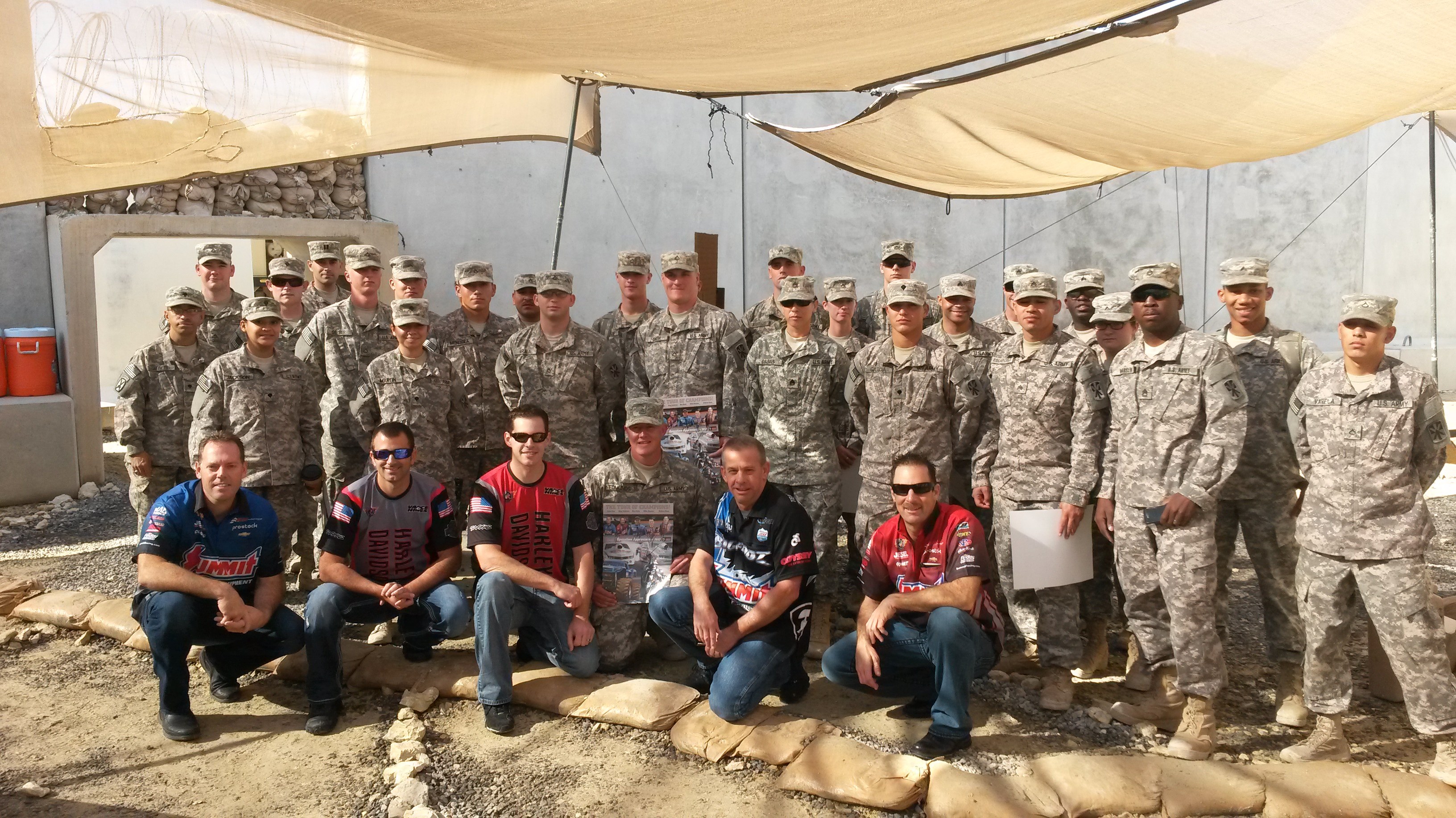 Summit Racing and Harley-Davidson Racers with American Personnel During 2013's Operation Appreciation