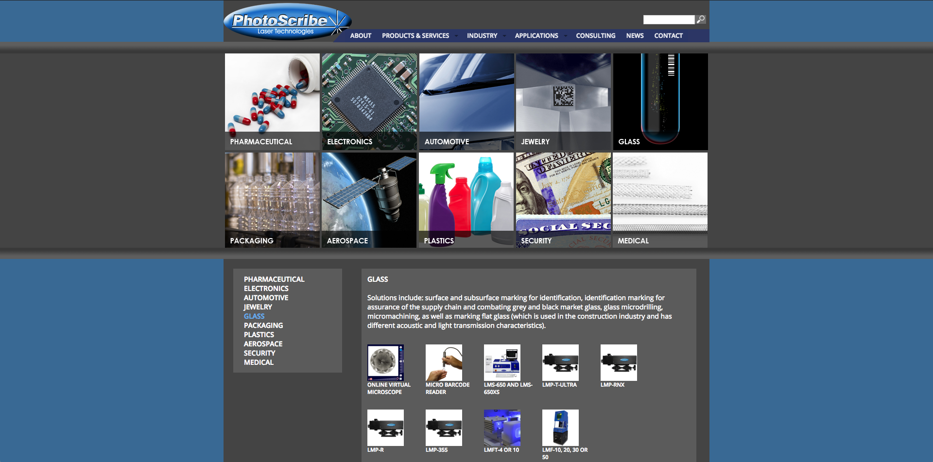PhotoScribe website, Industry Page