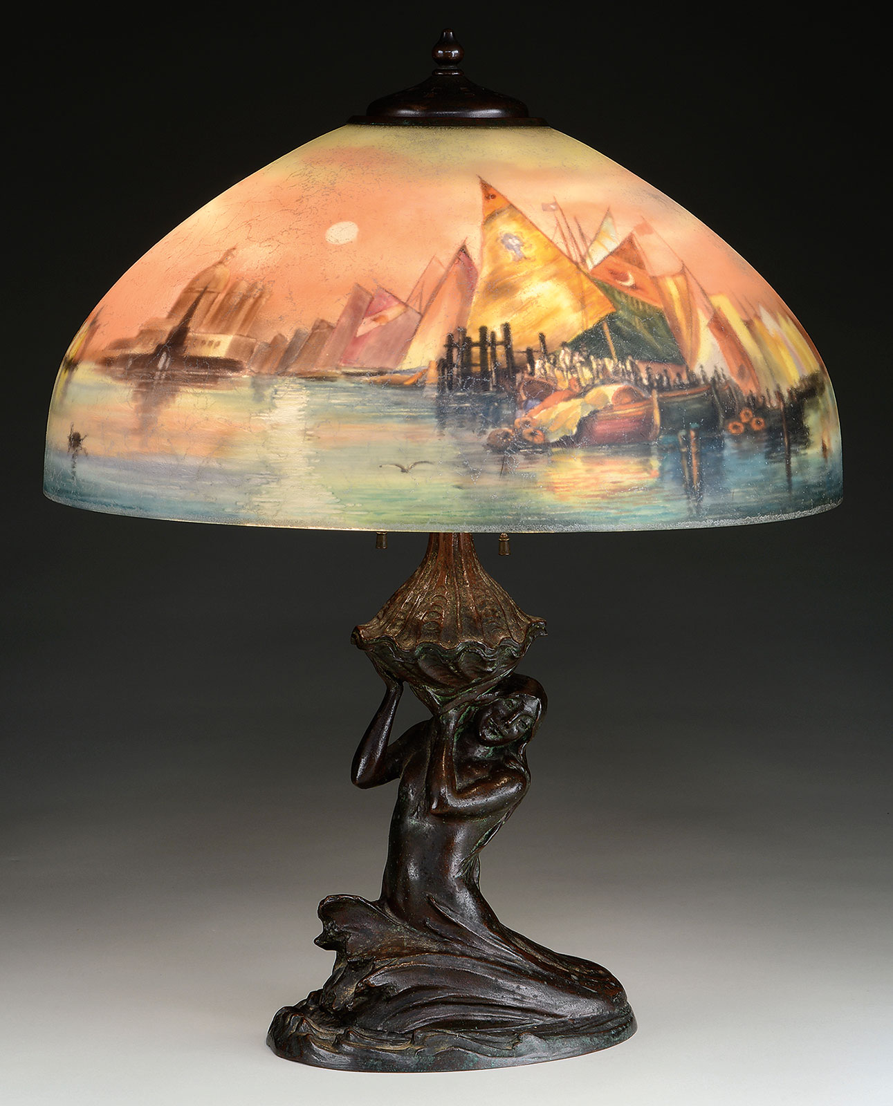 Handel Venetian Harbor Scene Lamp