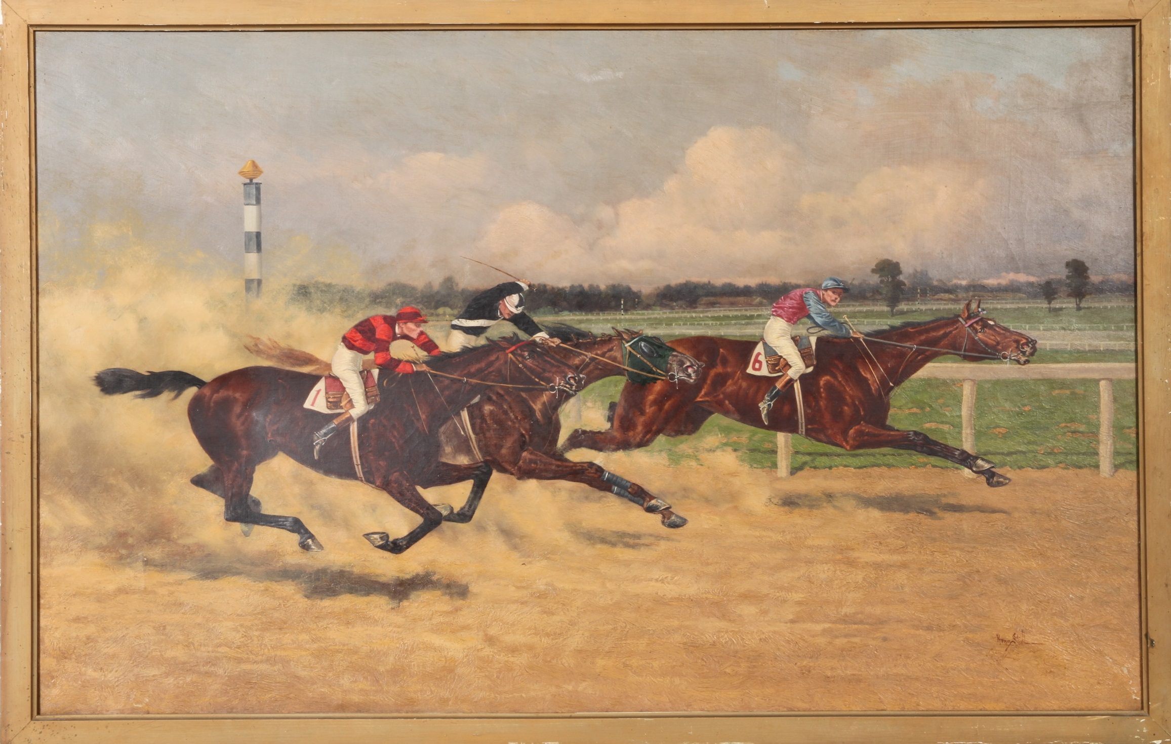 One of five Henry Stull (Canadian, 1851 - 1913) paintings "The Annual Champion Stakes Of 1901"