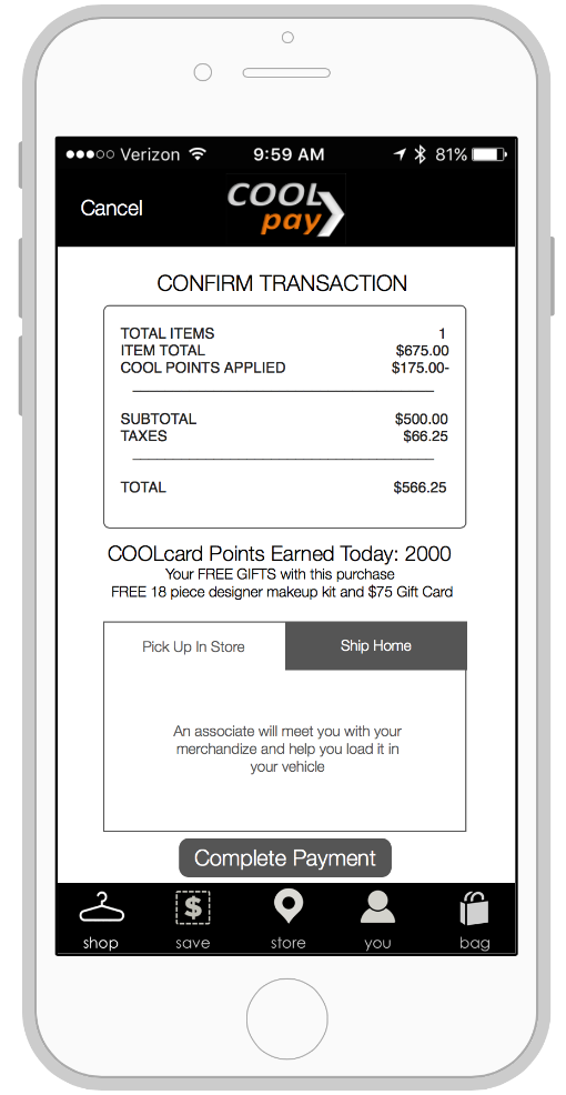 OmnyPay displays a detailed receipt for the customer to complete and confirm their purchase.