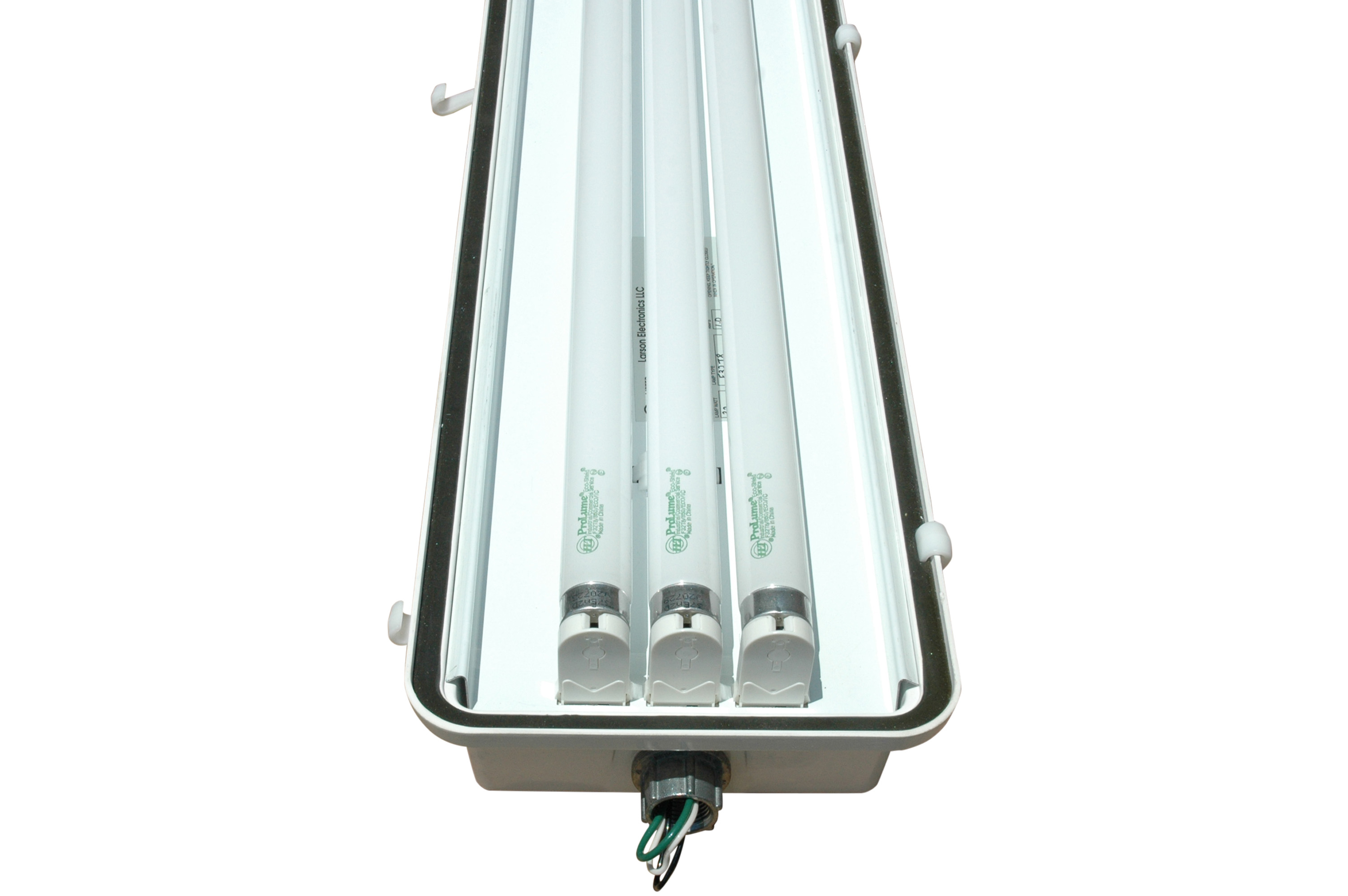 Three Lamp Fluorescent Light Fixture Equipped with Optional T5HO, T8, or T12HO Lamps