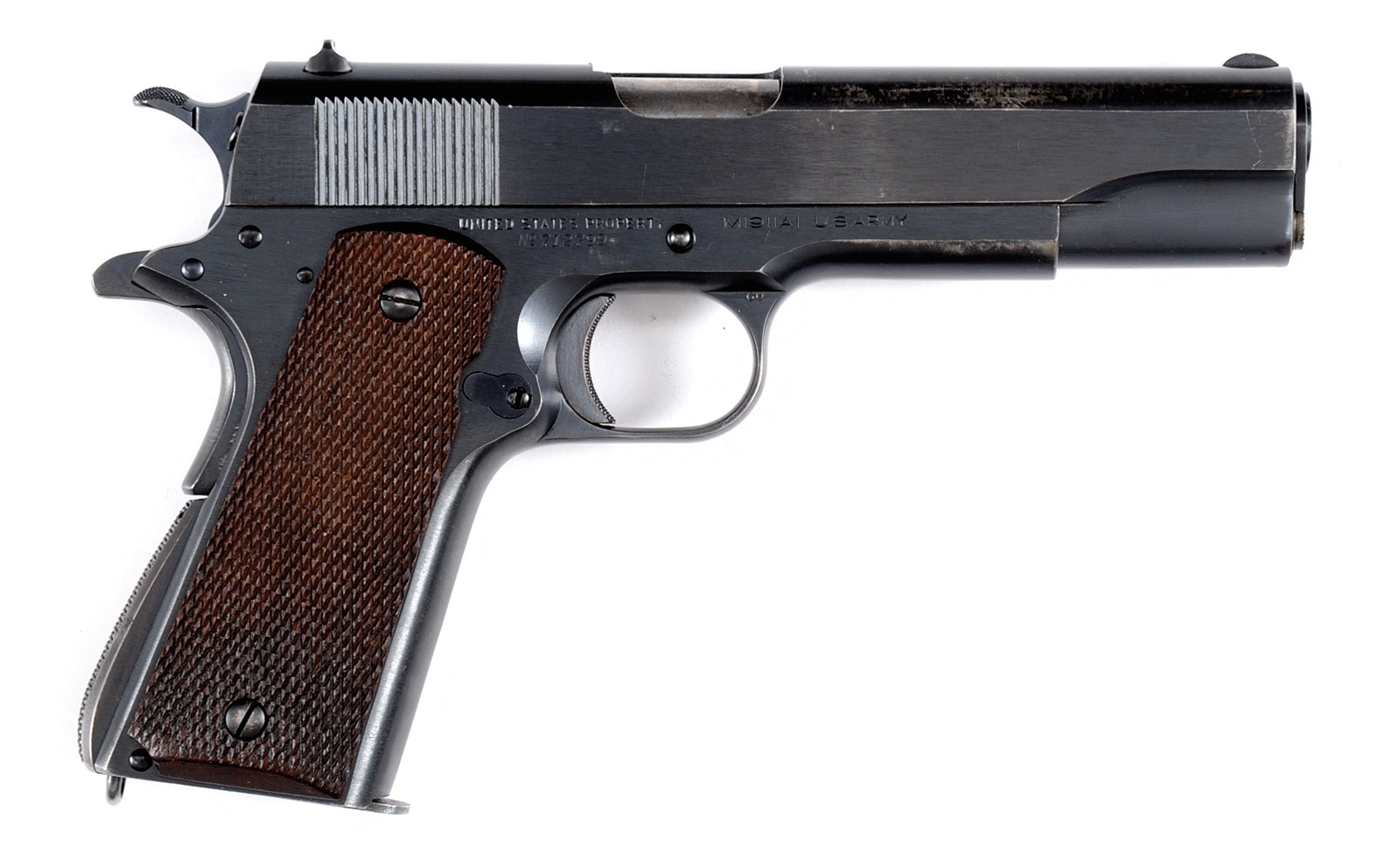 Rare and Fine Colt 1911 A-1 Military production of 1938, from a fine single owner collection of military arms; estimated at $3,000-4,000, sold for $51,750.