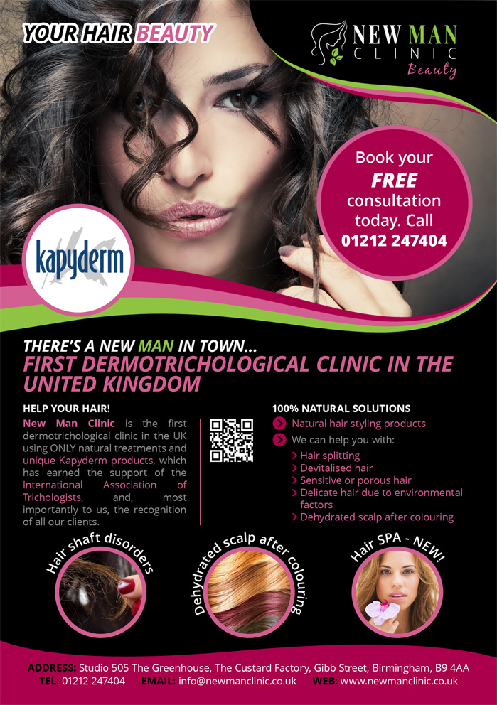 New Man Clinic Kapyderm - first dermotrichological clinic in the UK. "Your Beauty" Kapyderm products & treatments section - Flyer