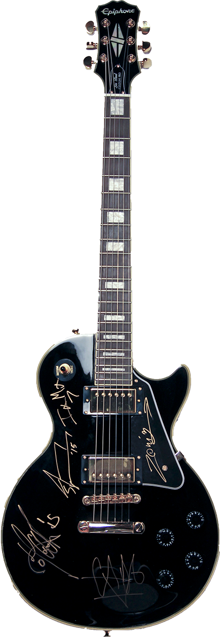 One lucky fan will win this Epiphone guitar signed by Five Finger Death Punch in the Buffalo Chip's 2015 Rock the Holidays Sweepstakes.