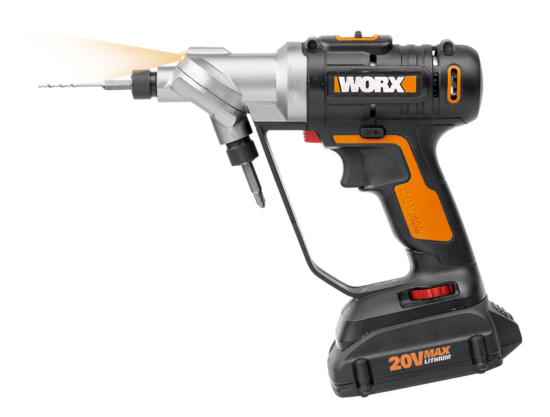 WORX 20V Switchdriver Drill and Driver has a patented rotating, dual chuck that makes switching between bits quick and easy.
