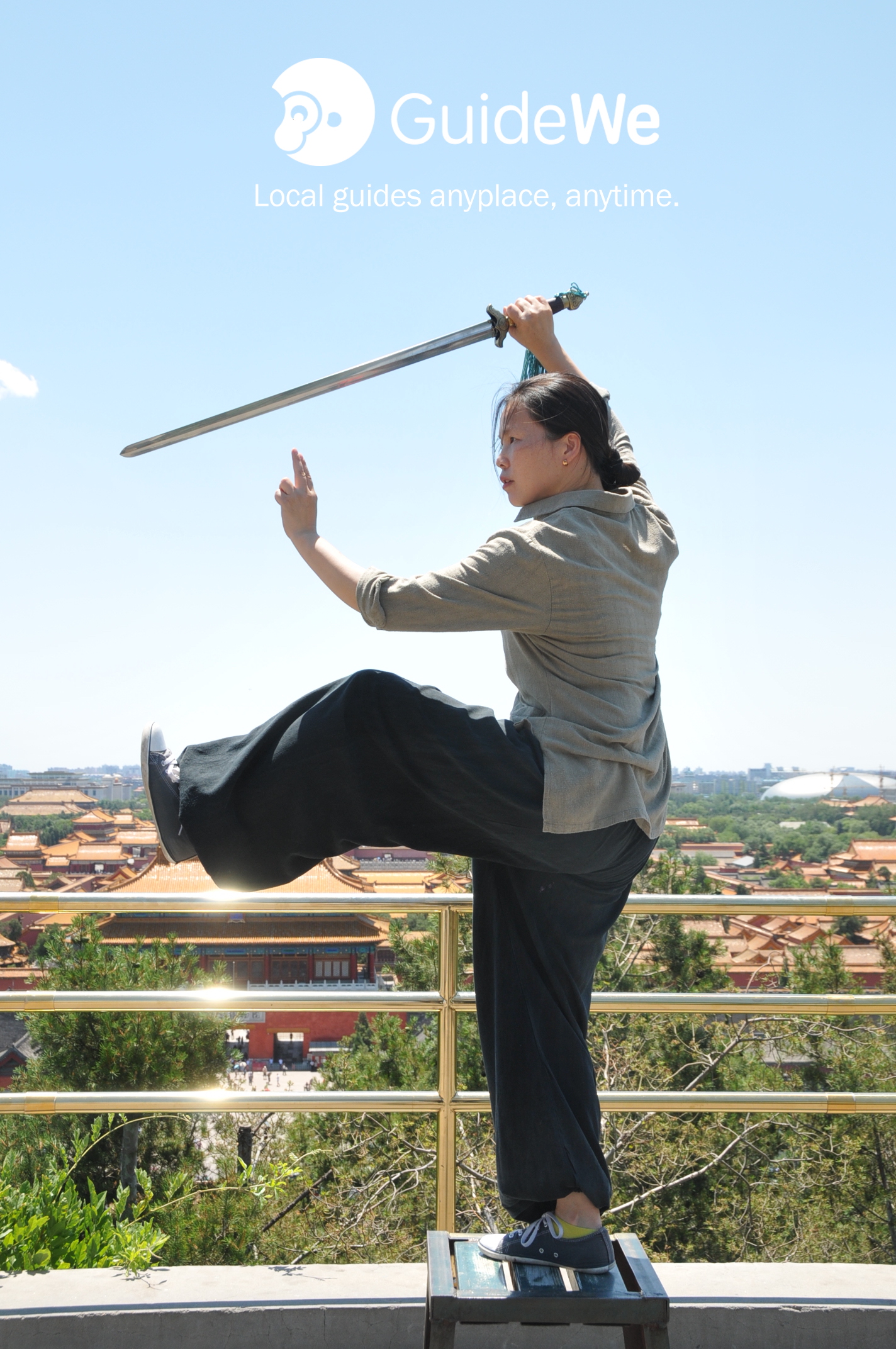 GuideWeTravel Tour Guide Practices Her Swordplay at JingShan Park, Overlooking The Forbidden City - Beijing