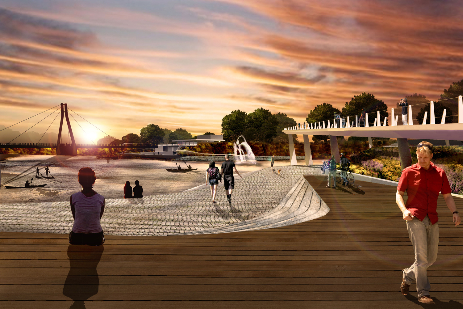Terraced areas in the Civitas/Stantec team’s winning London plan allow the community to enjoy the beauty of its Thames River (image courtesy of Civitas).