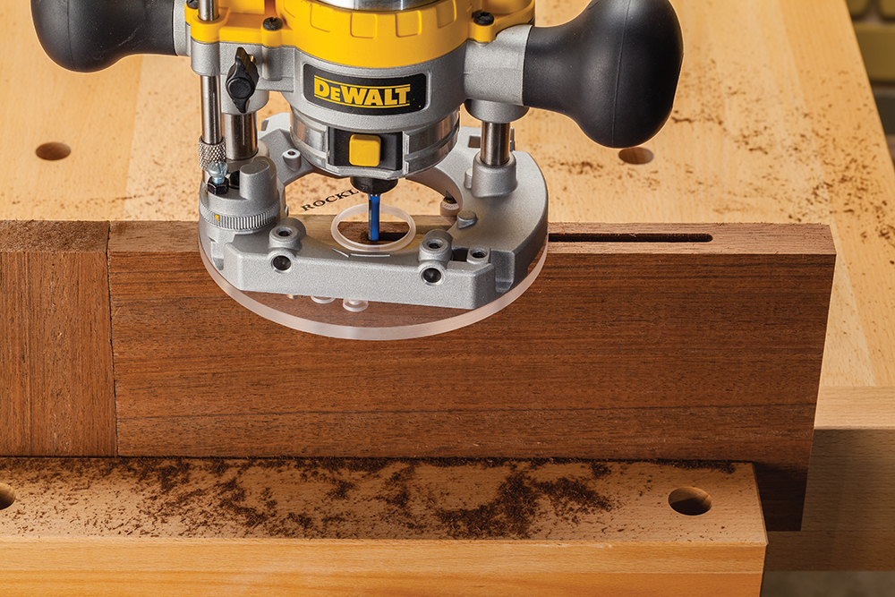 The Mortise Centering Base provides a solid base for centering mortises in stock up to 4" thick.