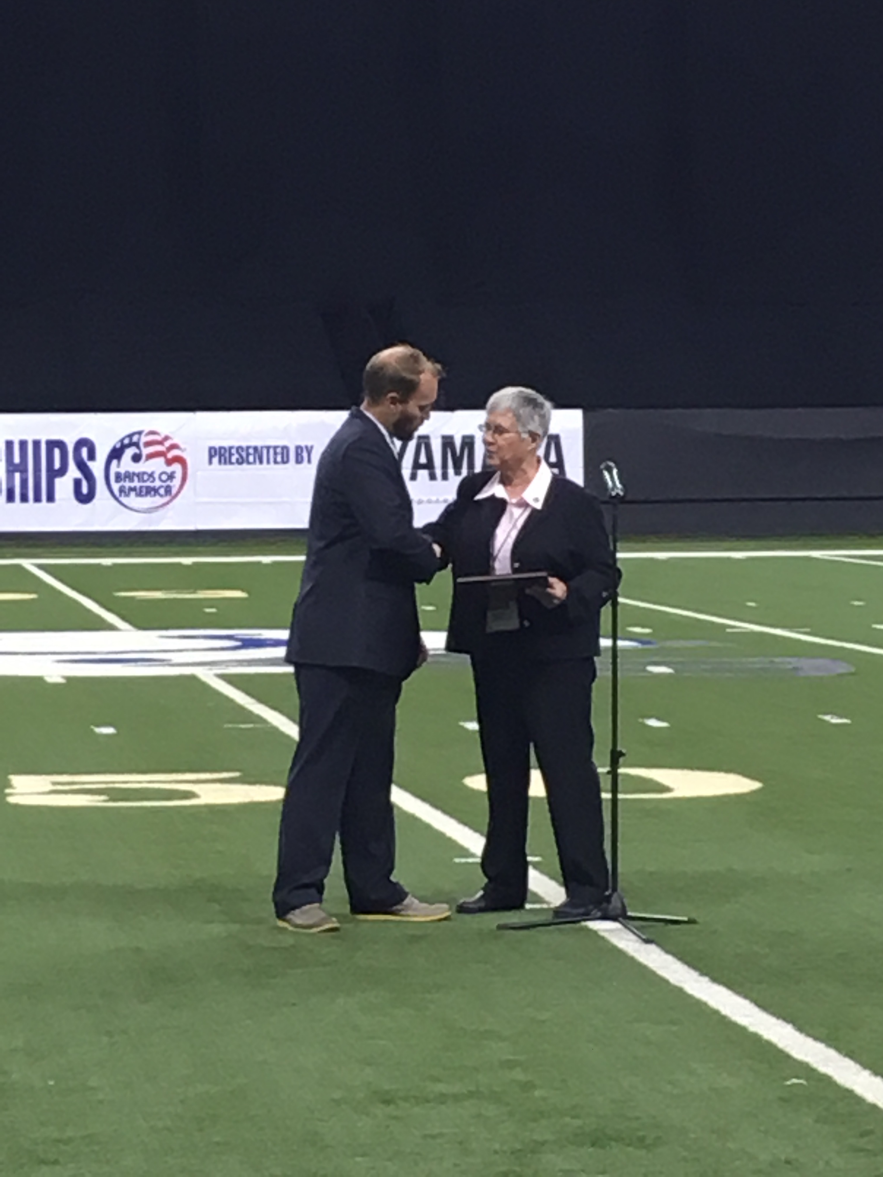 Hillgrove High School Director of Bands Patrick M. Erwin received the 2015 George N. Parks Award at the Bands of America Grand National Championships in Indianapolis.