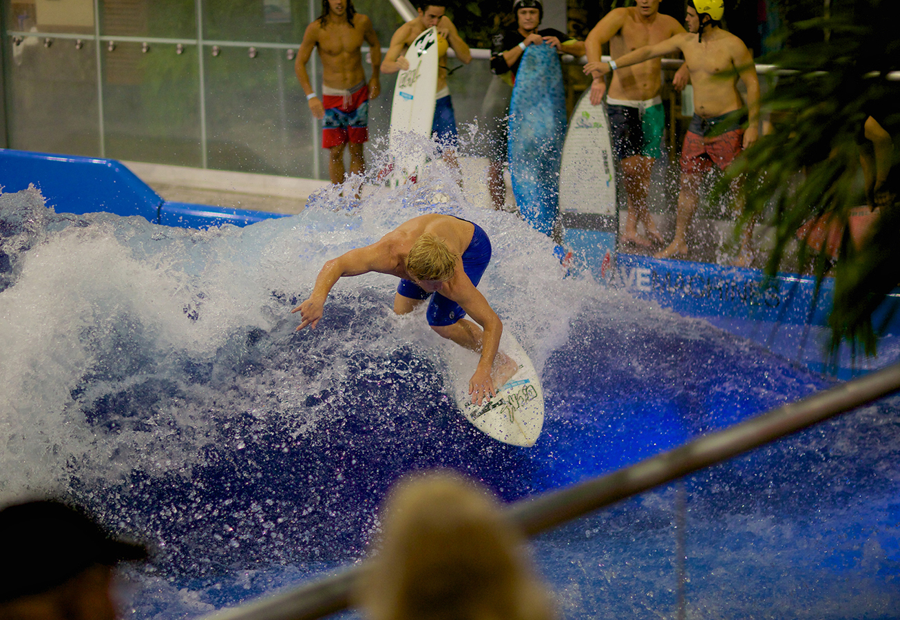 Following the ESA’s second indoor surfing competition at Surf’s Up New Hampshire, Pro Surfer Cheyne Magnusson rides the waves on American Wave Machines’ SurfStream wave machine.
