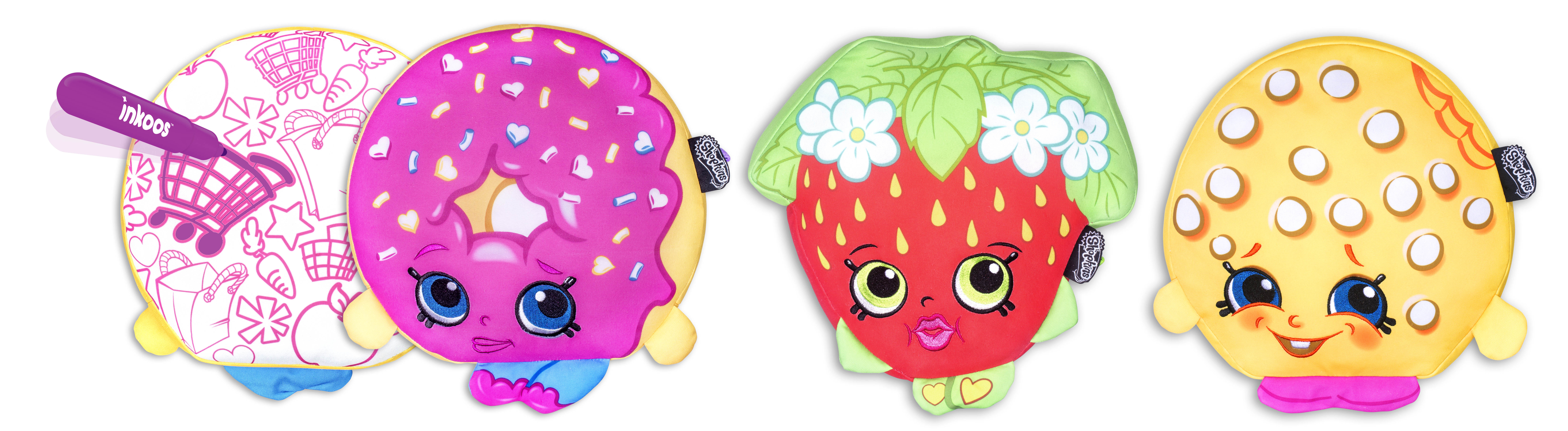 The Shopkins Color n' Create Activity Plush offer kids a cuddly and collectible friend that can be designed and decorated front to back, then washed and doodled all over again!