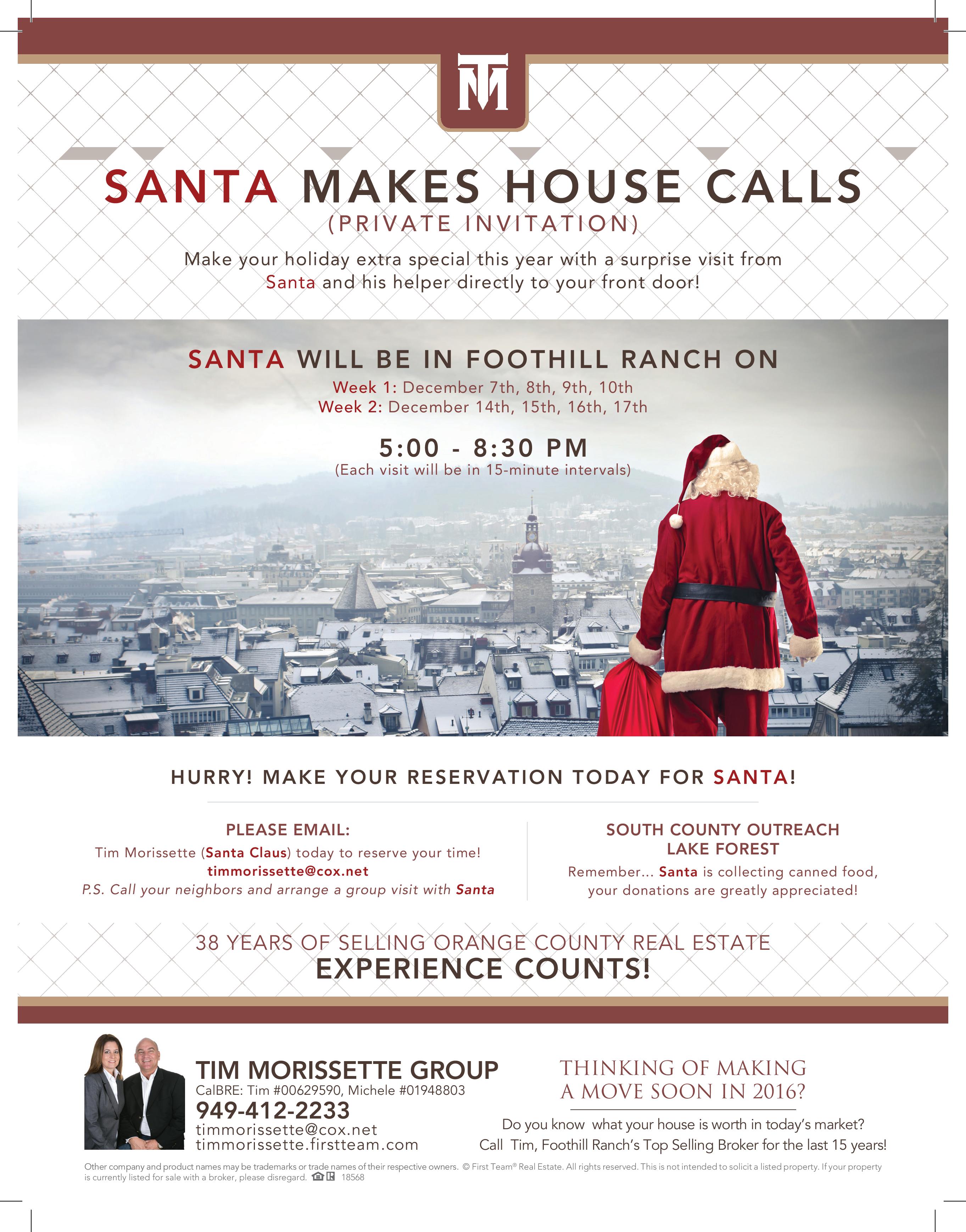 Santa comes to Foothill Ranch, CA this December to spread joy and gain donations of canned food for families in need.