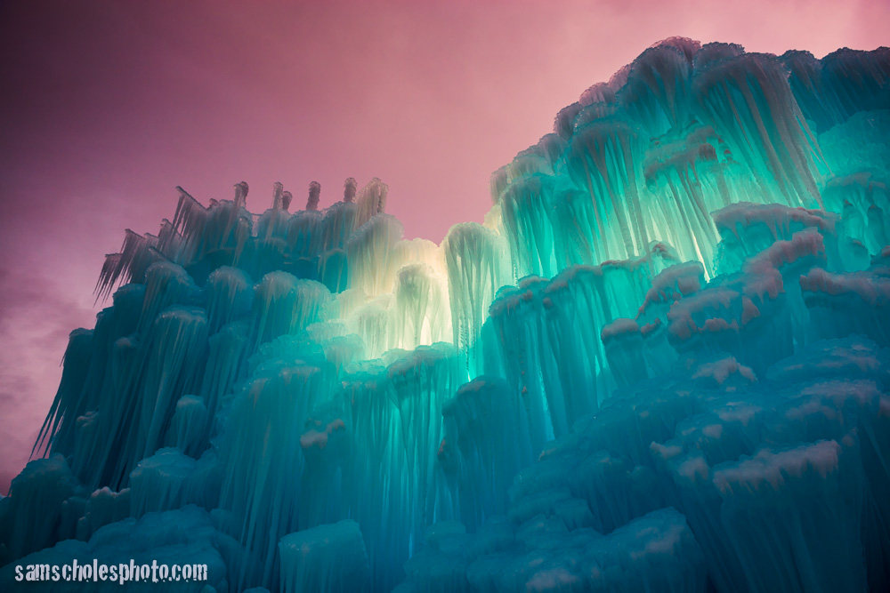 The Midway, Utah Ice Castle features an amazing light show set to music at night.