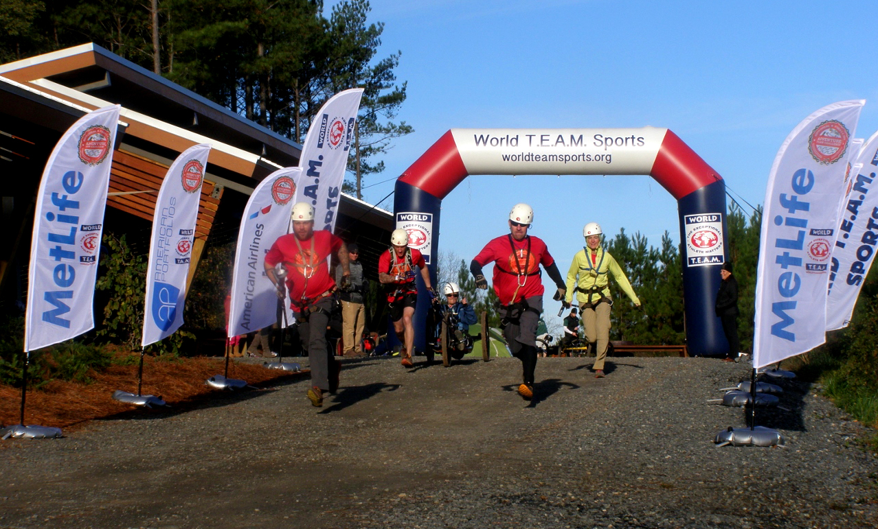 A team sets off on the second stage at the U.S. National Whitewater Center. Photograph by Richard Rhinehart.