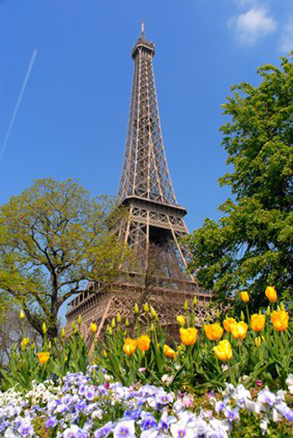 Springtime in Paris is an exceptionally inspiring time with the flowers blooming and the warm climate making it great for walking to the area's popular spots such as the Eiffel Tower.