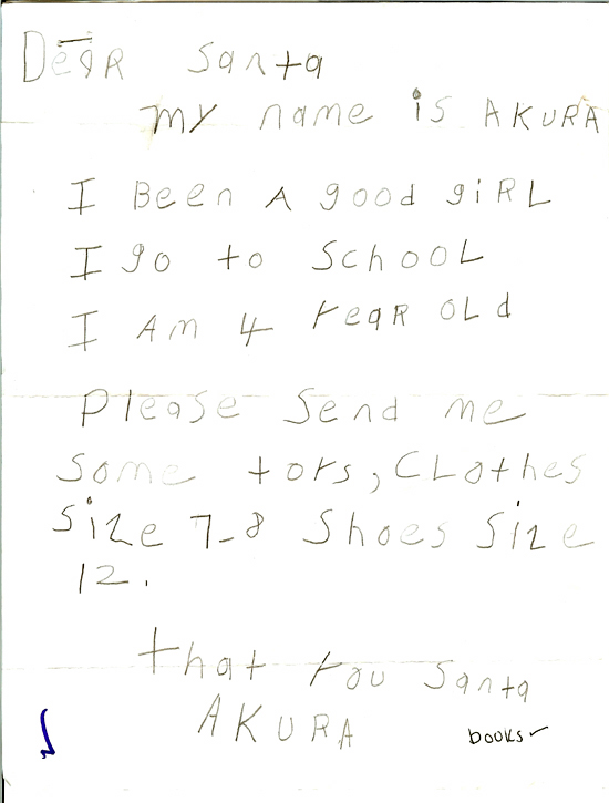 A child's letter that touched a volunteer for USPS Operation Letters to Santa
