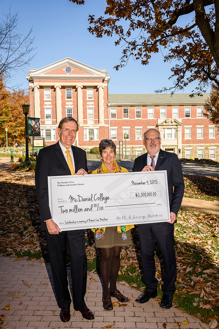 William and Jennifer Hunter with McDaniel College President Roger N. Casey