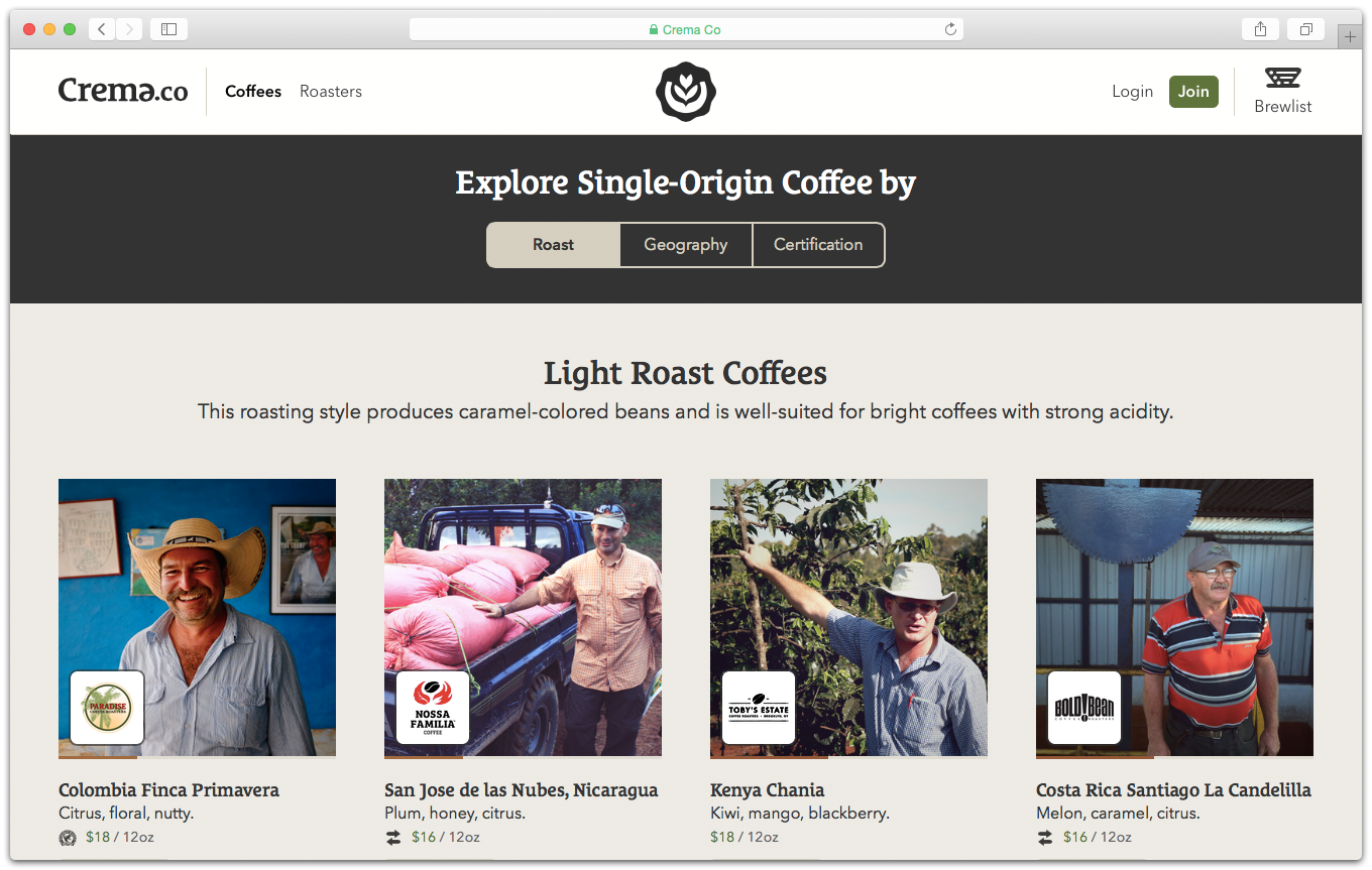 Browse single-origin coffees from specialty coffee roasters