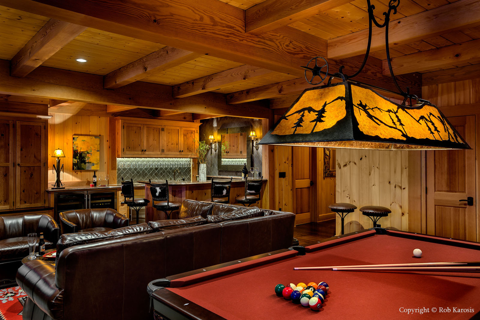 8’ Pool Table and nearby bar area