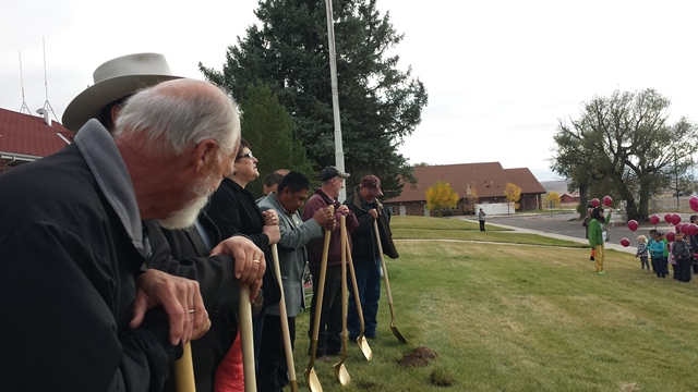 Local dignitaries break ground on the new K-12 school campus in Fort Washakie, Wyo., designed by Ward + Blake Architects with Fanning/Howey Associates. (Courtesy of Ward + Blake Architects)