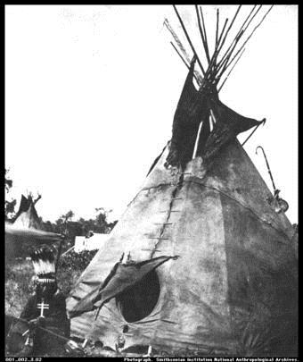 A historical photo of a Shoshone teepee reveals structure reflected in elements of the Ward + Blake Architects and Fanning/Howey Associates design of the new Fort Washakie school in Wyoming.