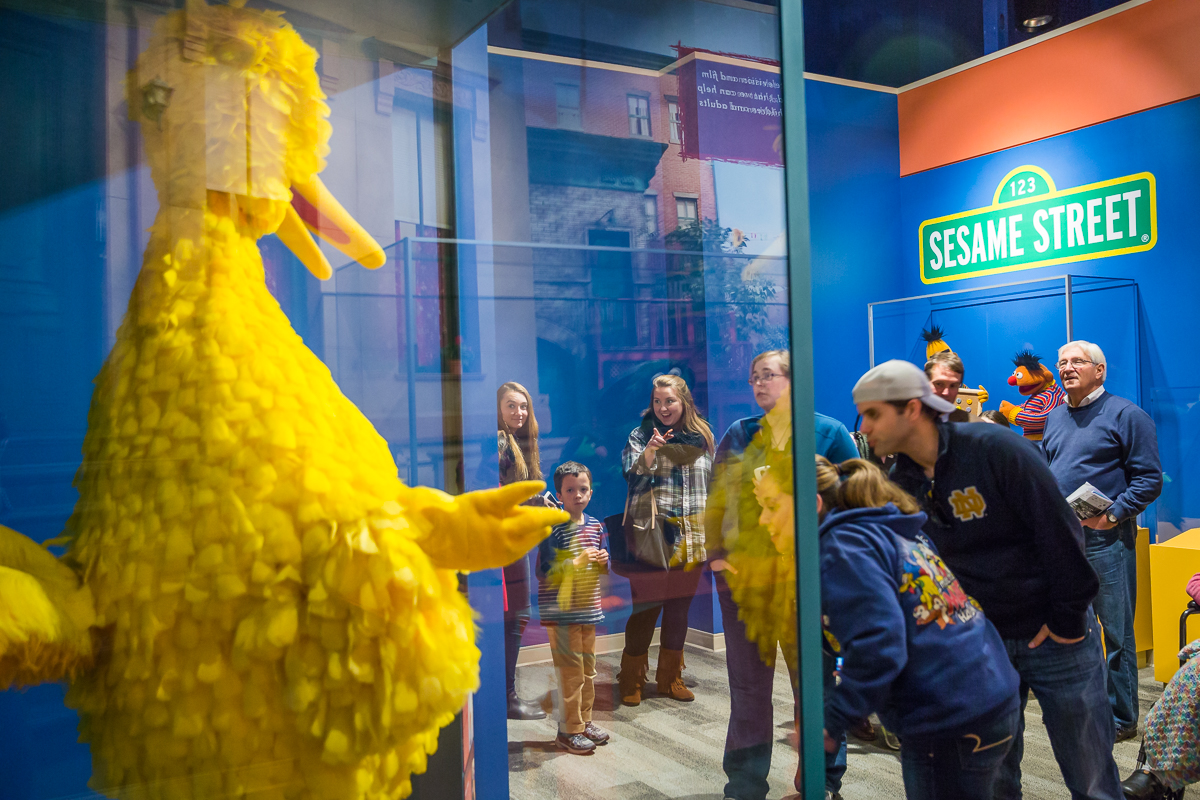 Big Bird and the Sesame Street exhibit inside the Jim Henson Collection