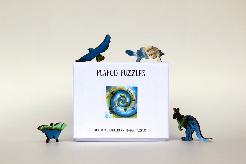 Peapod Puzzle Box with Figurals, Wooden Jigsaw Puzzles