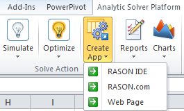 Create App button on Analytic Solver Ribbon
