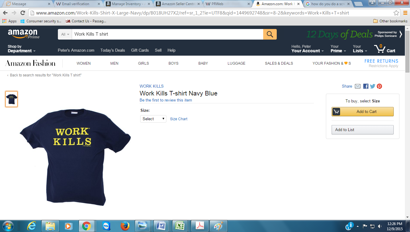 Work Kills Amazon T shirt screenshot