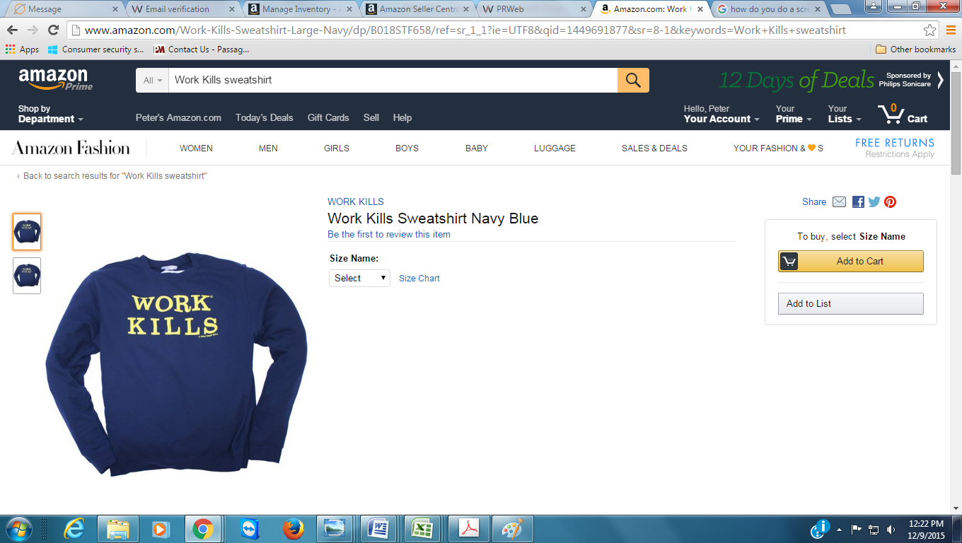 Work Kills Amazon sweatshirt screenshot