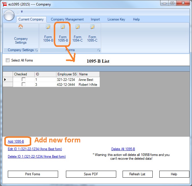 1095B Form Setup