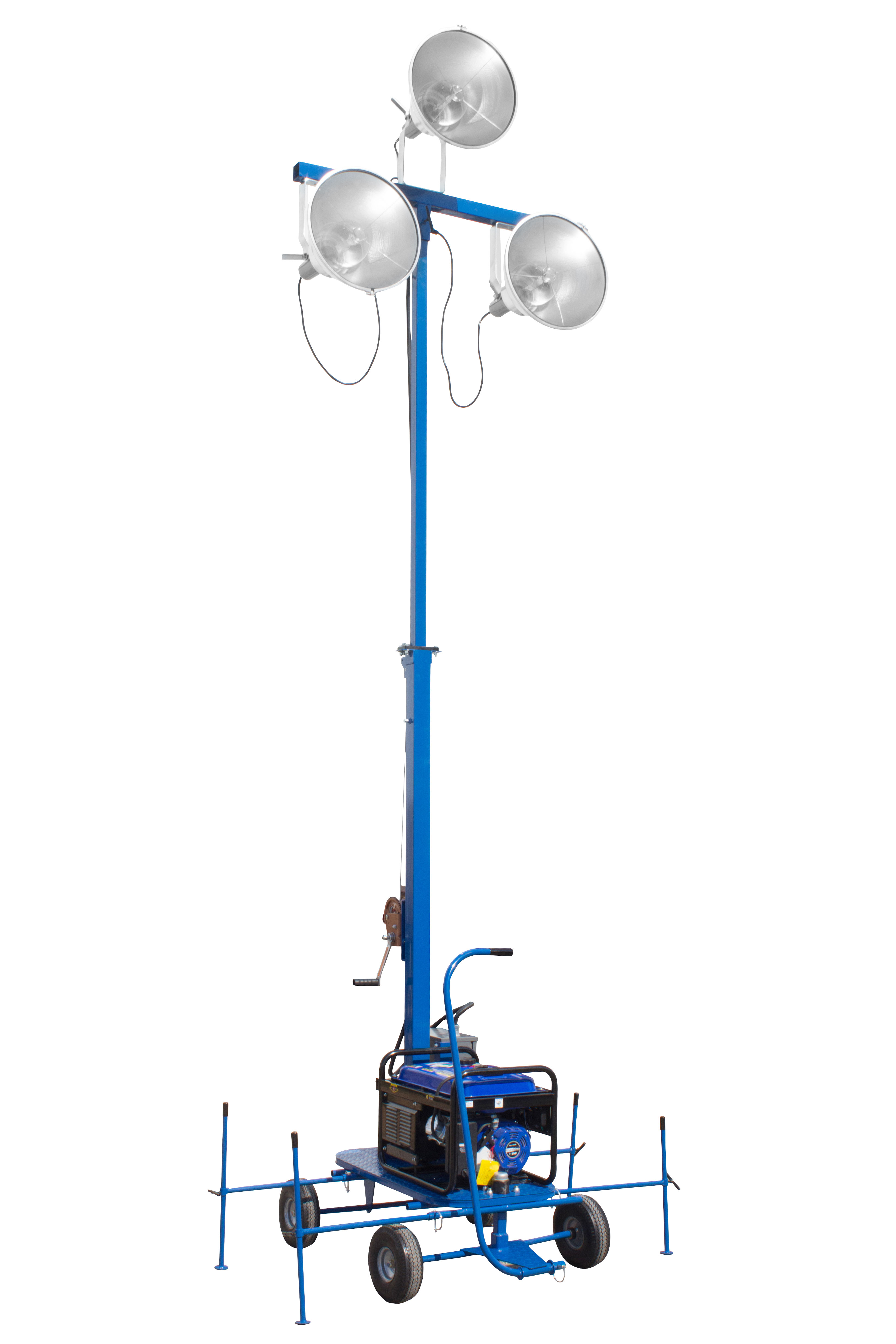 7' to 12' Adjustable Mini Light Tower Equipped with Three 1000 Watt Metal Halide Lamps