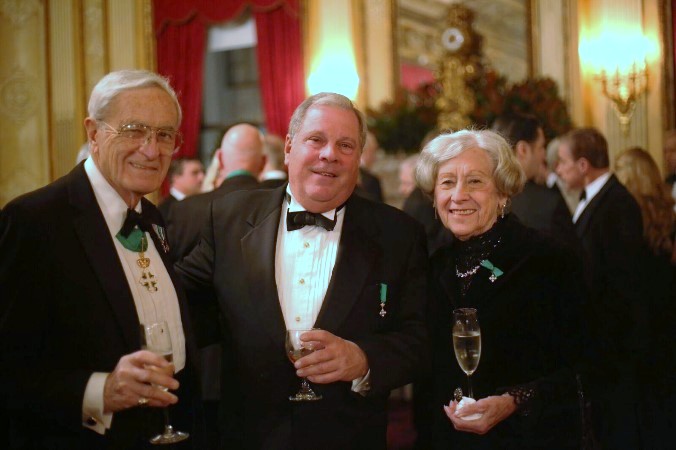 (l to r): Commander Nicholas Bartilucci, , Officer Dr. William J. Caccese and Dame Joan Bartilucci