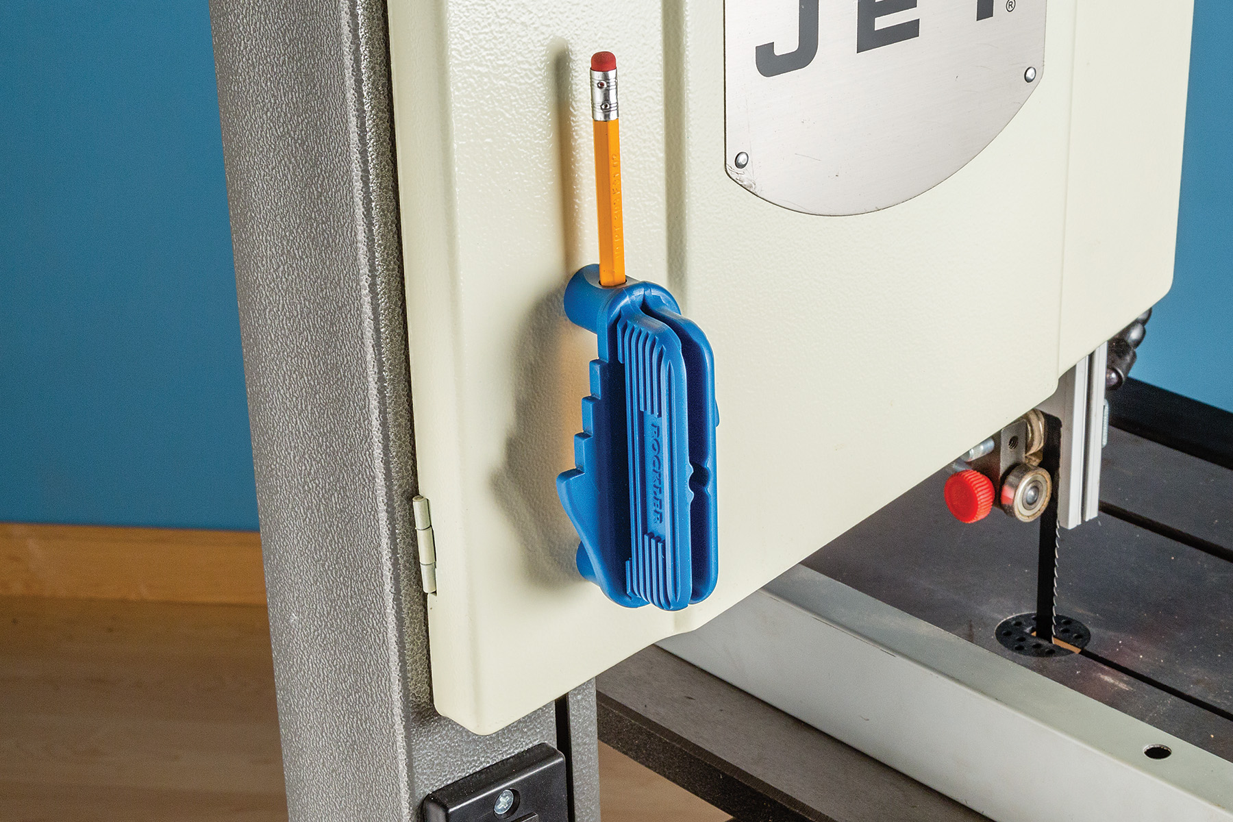 The Center/Offset Marking Tool houses a magnet in one of its posts for convenient storage on shop machines.