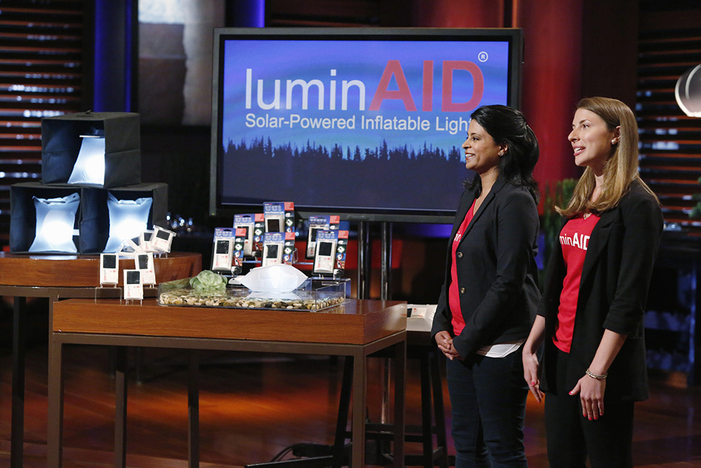 LuminAID Founders Andrea Sreshta (L) and Anna Stork (R) pitch their company on ABC's Shark Tank in February 2015