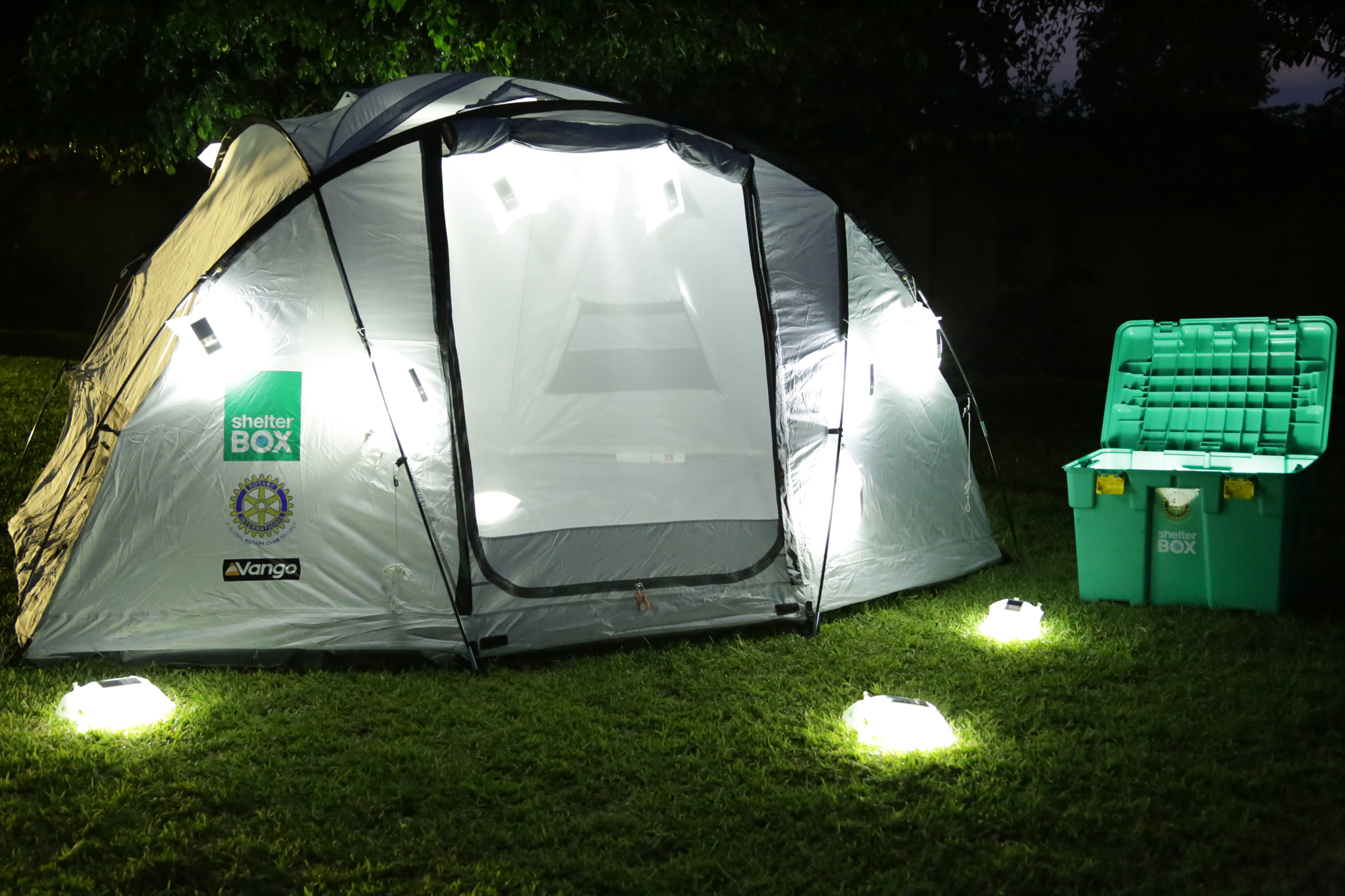 ShelterBox tent with LuminAIDs