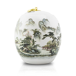 Asian cremation urn with nature scene
