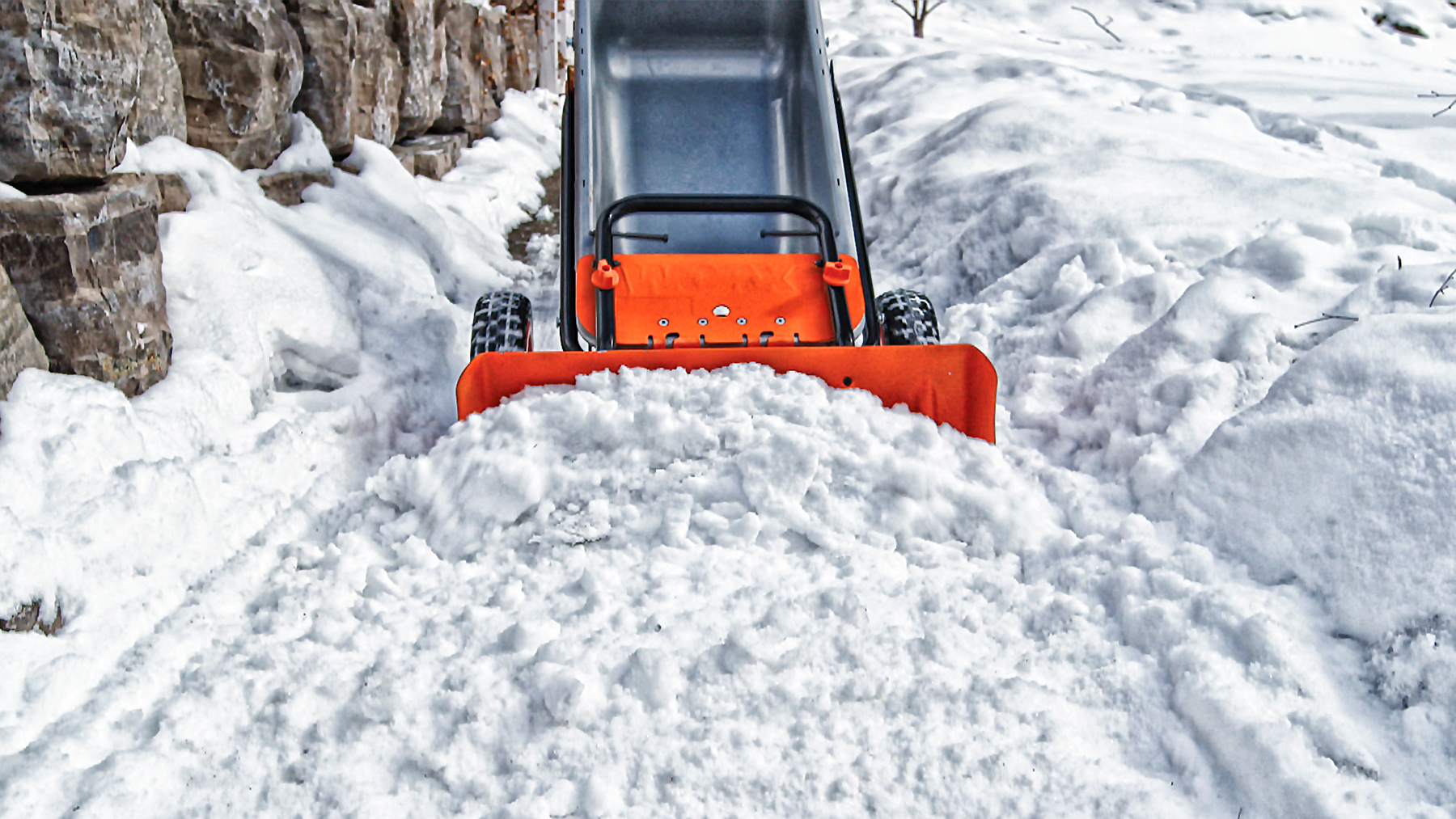 WORX Aerocart Snow Plow Attachment easily moves snow