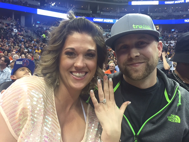 Jamee Shows Her Shane Co. Diamond Halo Engagement Ring at Denver Nuggets Game