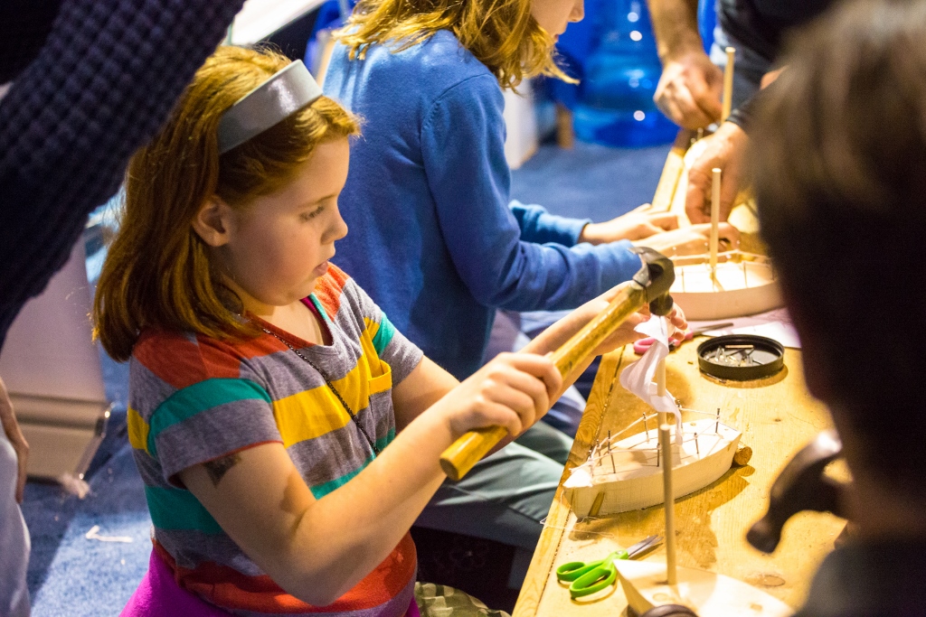 Toy boat building is just one of the many fun actiivities for the little mariners at the Seattle Boat Show