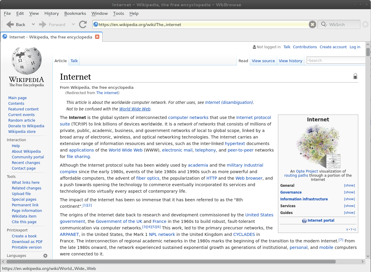 The WbBrowse browser displaying a Wikipedia page.