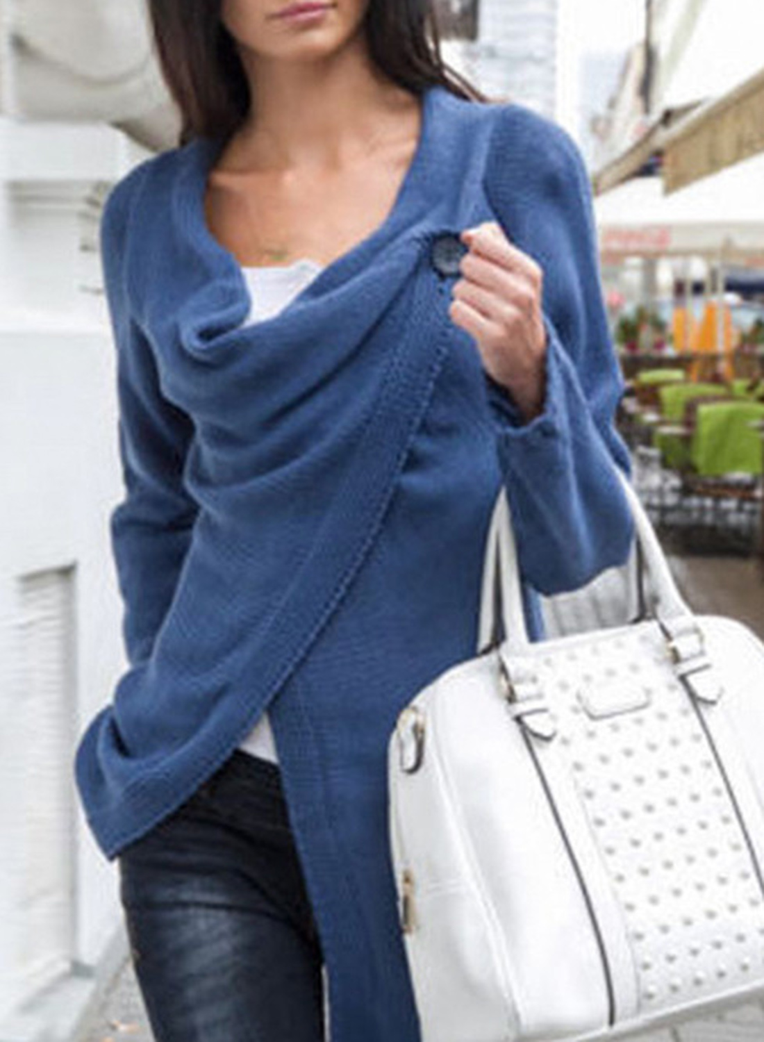 Casual Soft Knit Long Sleeve One-Button Wrap Cardigan