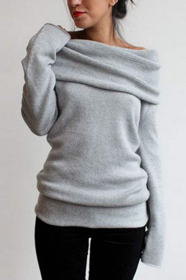 Heathered Turtleneck Off-the-Shoulder Knit Sweater