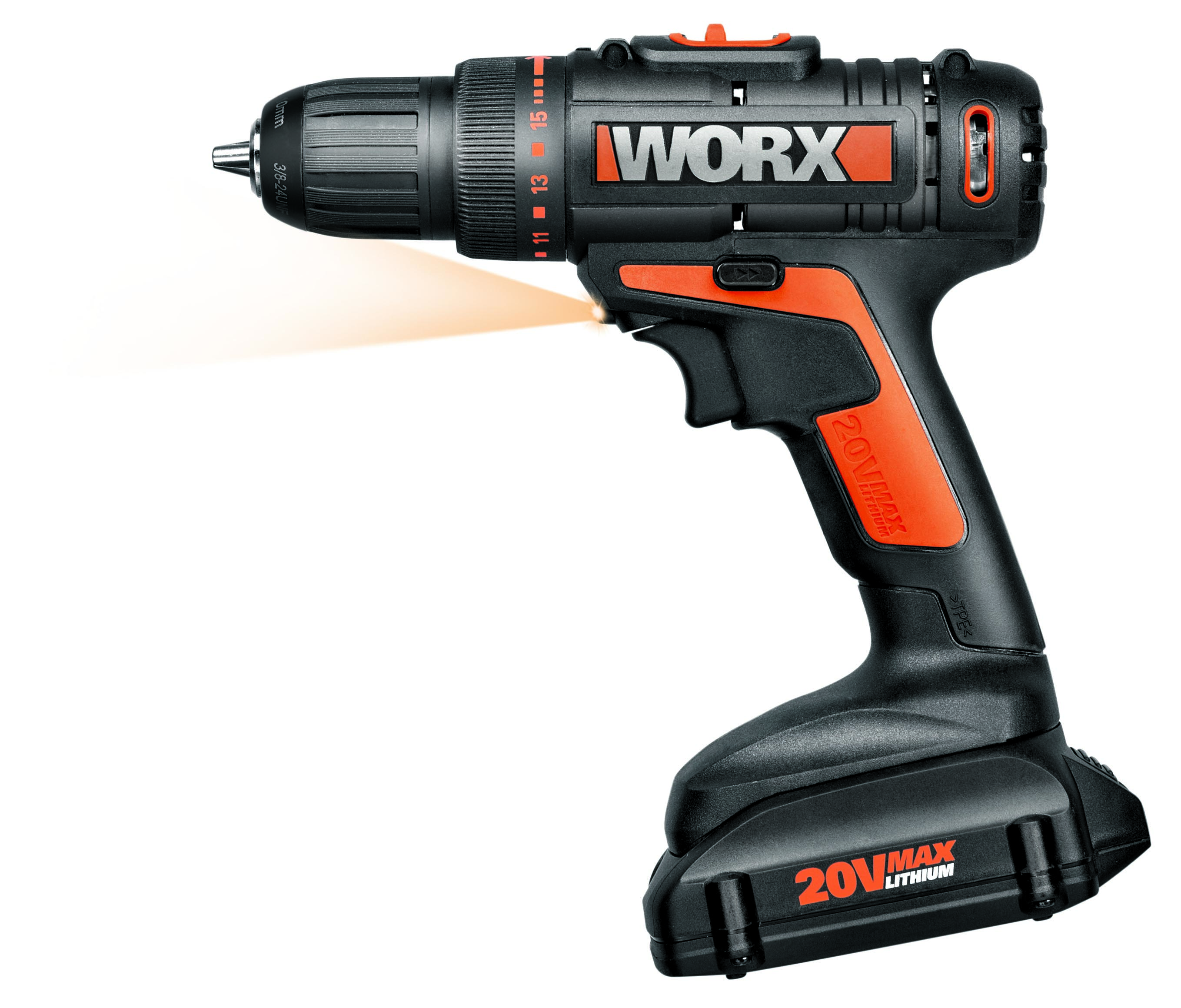 WORX 20V Drill-Driver features 2-speed gearbox and 15+1 clutch positions to handle a wide range of drilling and driving applications.